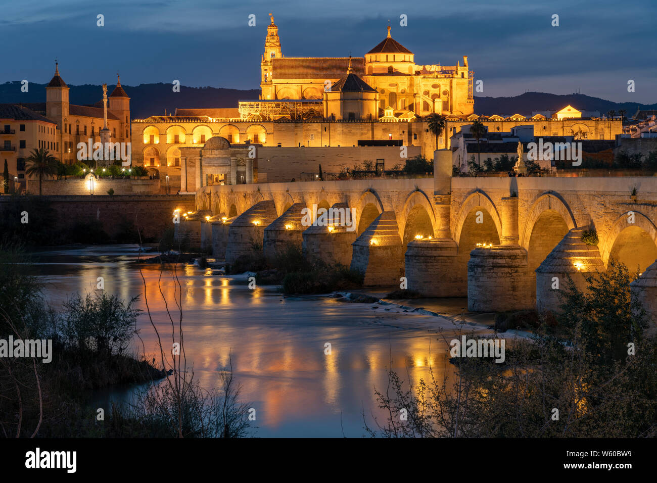 Europe; European; Iberia; Spain; Andalusia; Cordoba; Roman Bridge over Guadalquivir river Stock Photo