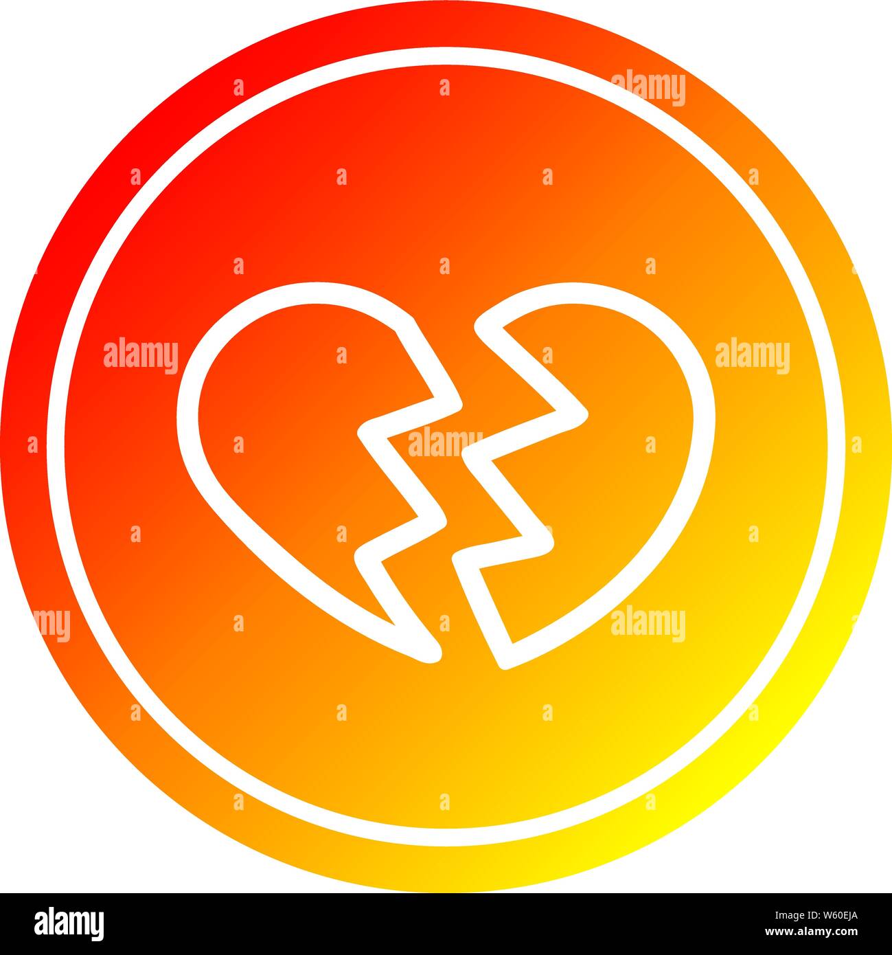 broken heart circular icon with warm gradient finish Stock Vector Image ...