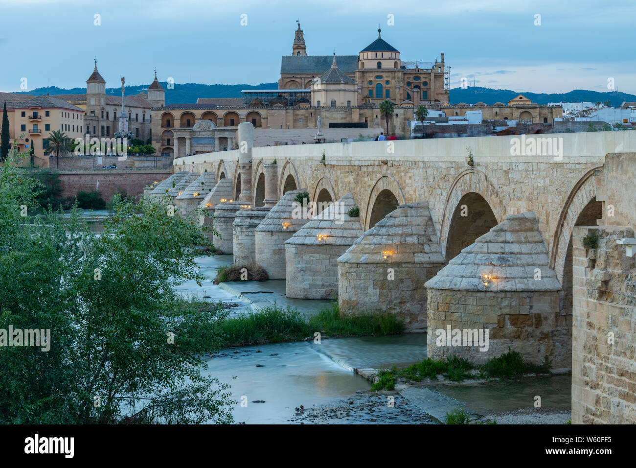 Europe, Iberia, Spain,Andalusia, Cordoba, The Roman Bridge over the Guadalquivir and the Mosque–Cathedral of Córdoba Stock Photo