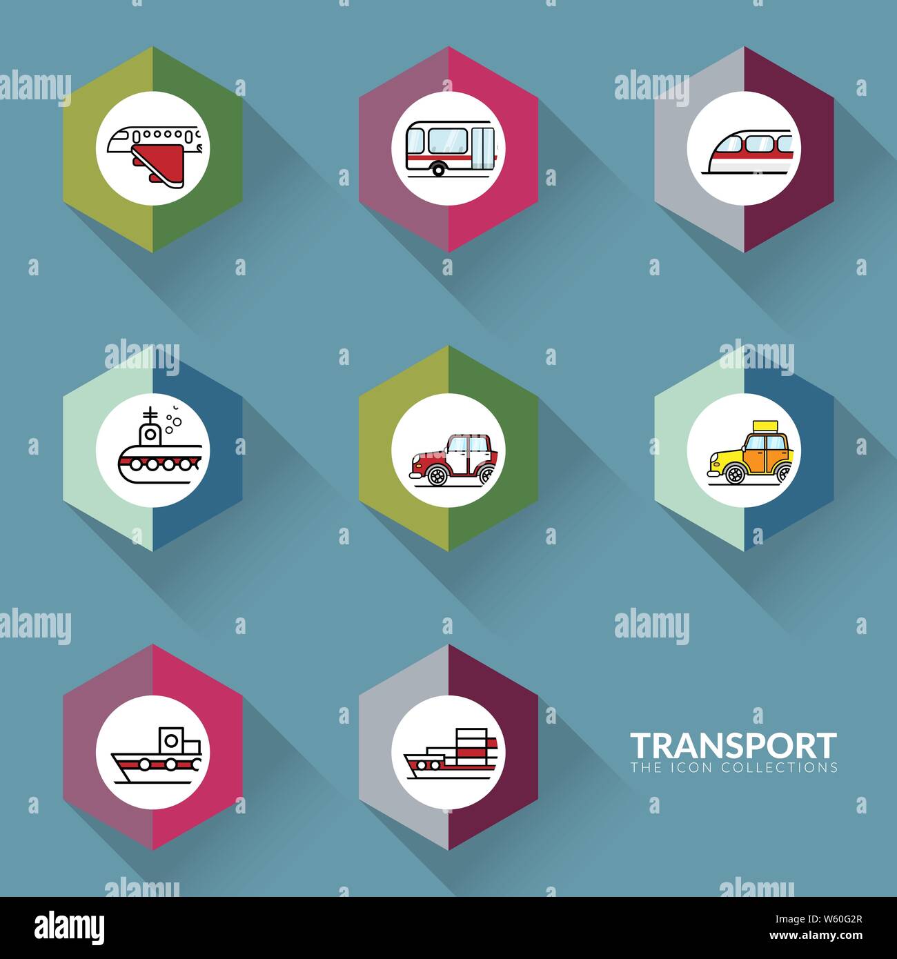vector of icons for transportation vehicles sign collection set Stock Vector