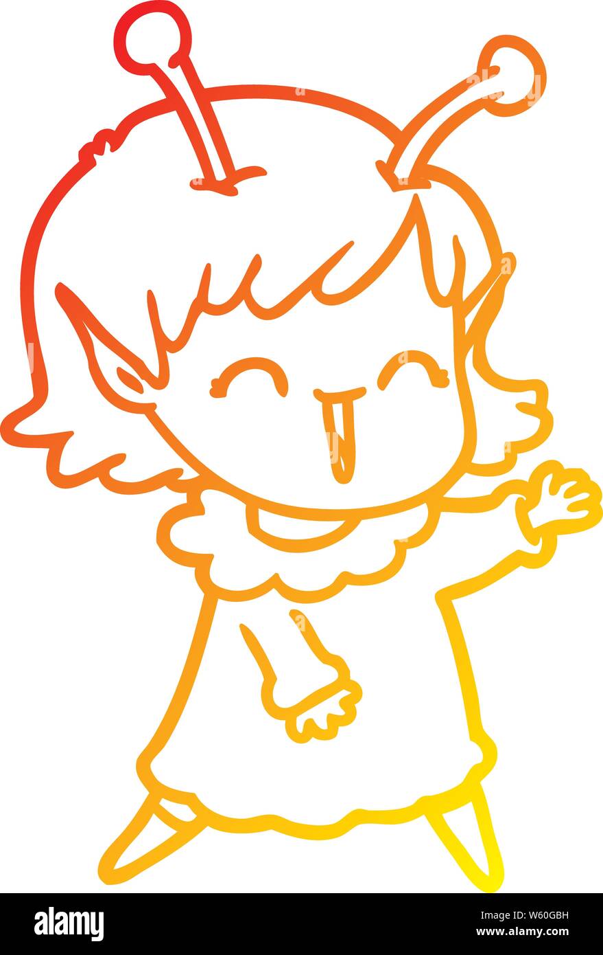 warm gradient line drawing of a cartoon alien girl laughing Stock ...
