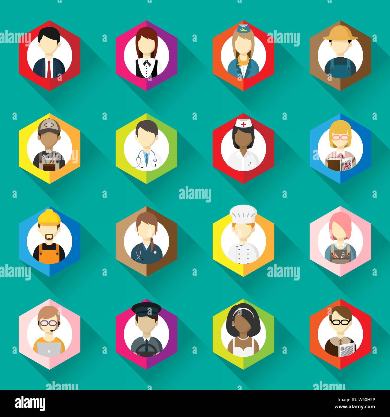 vector of icons for different man and woman occupation icon collection set. professions icons set. flat design. vector illustration Stock Vector