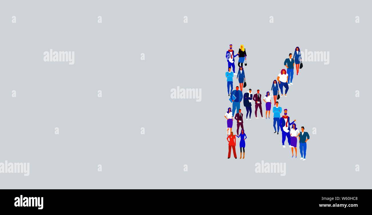 Business People Crowd Forming Shape Letter K Different Men Women Businesspeople Group Standing Together English Alphabet Concept Full Length Stock Vector Image Art Alamy