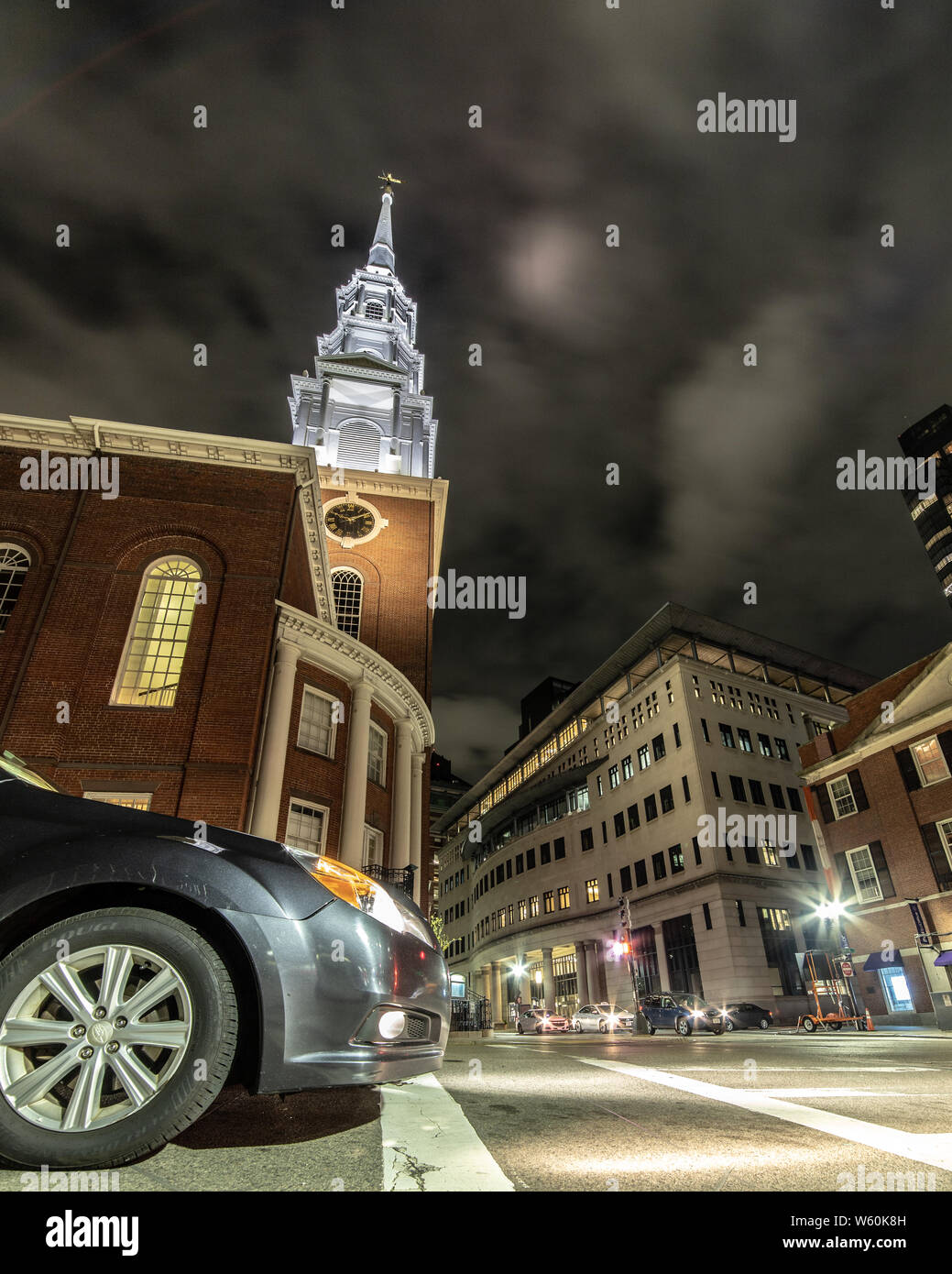 Vehicles stopped at intersection in City at night. Stock Photo