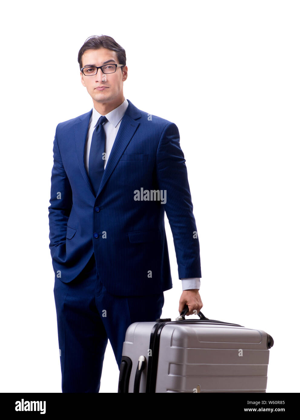 The young businessman with suitcase isolated on white background Stock ...