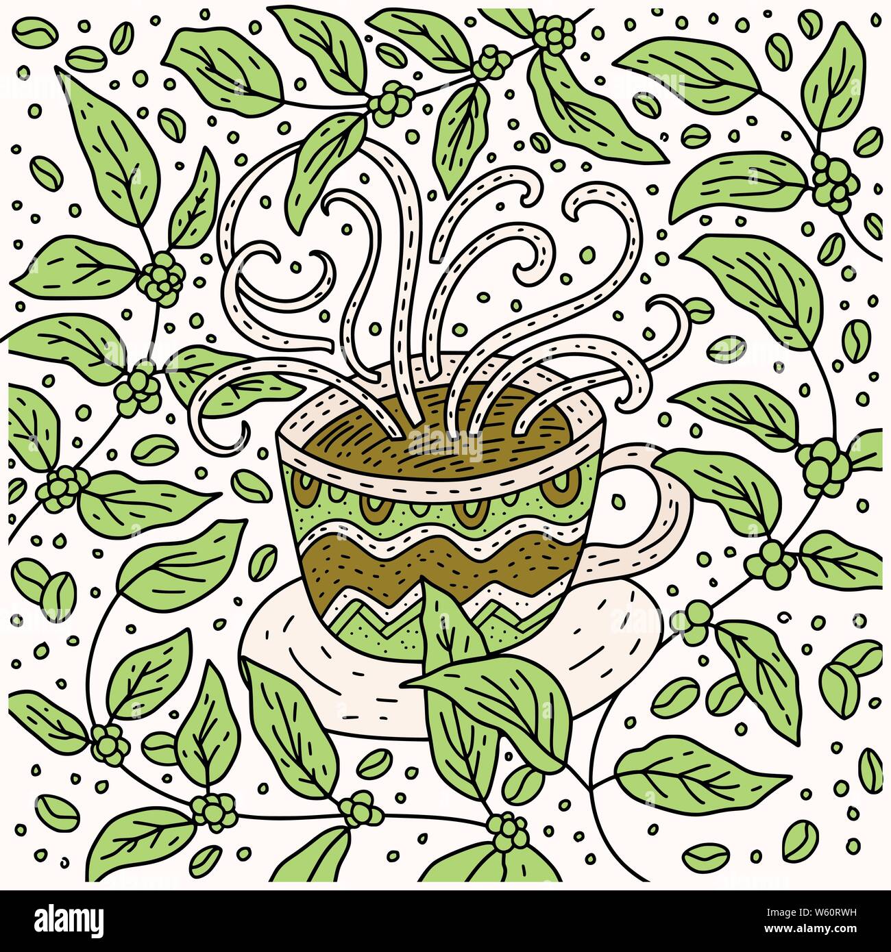 Doodle Coffee Cup Vector Illustration. Hand drawn cute color coffee ...