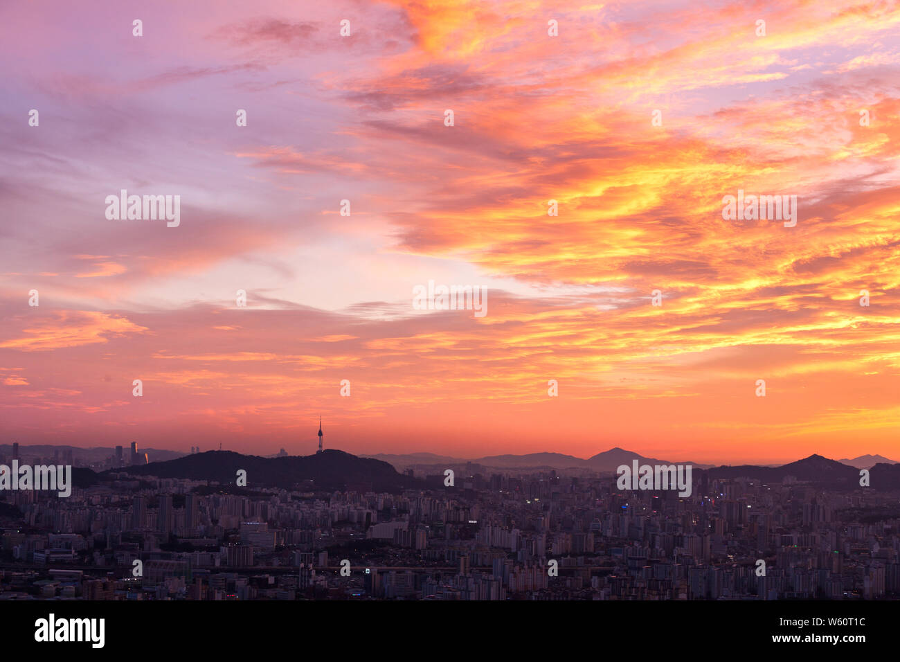 Seoul city and Downtown skyline in aerial, South Korea Stock Photo