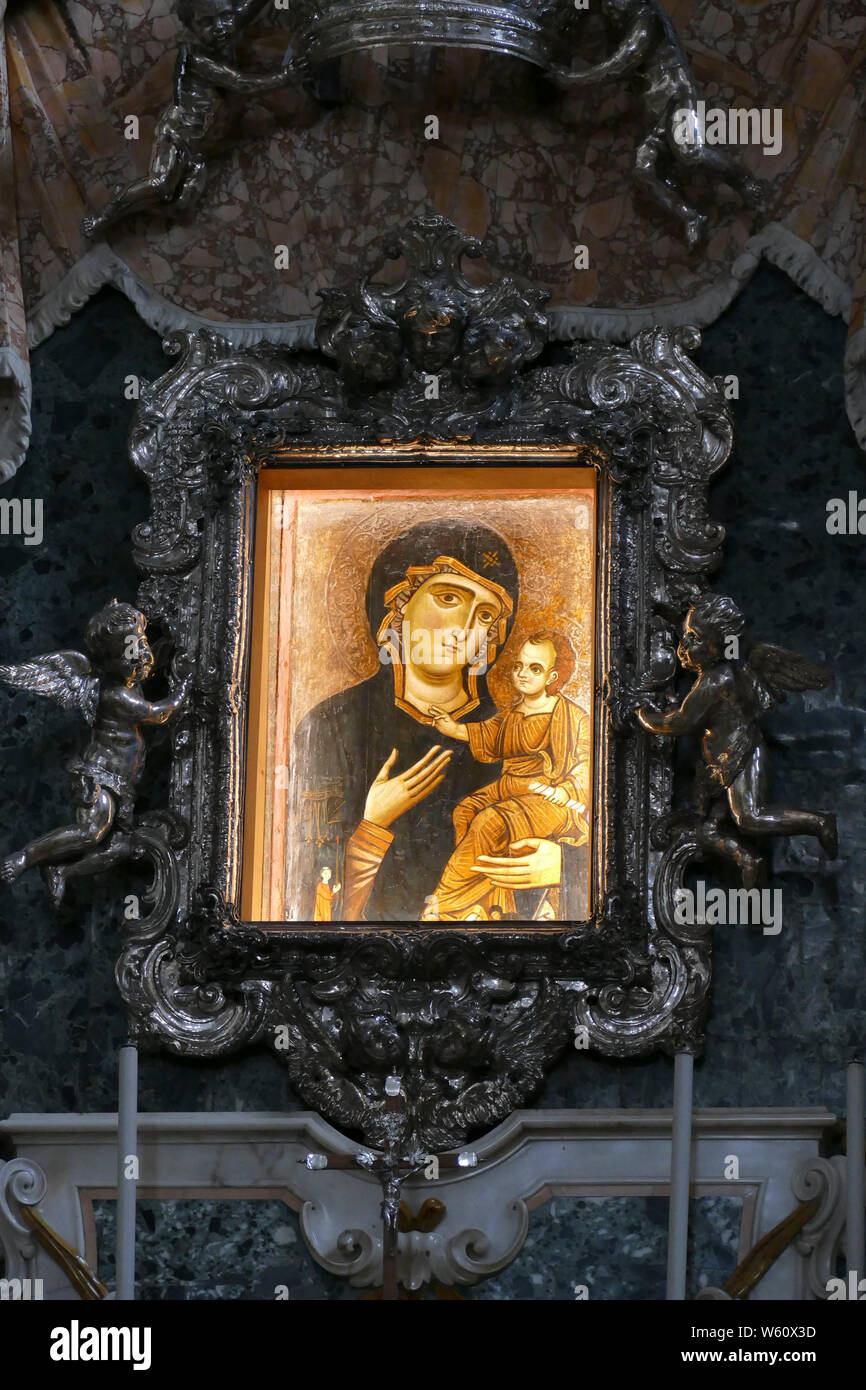 MONOPOLI, ITALY - APR 11, 2019 -Icon of Madonna and child, Basilica Cathedral della Madonna della Madia, Monopoli, Puglia, Italy Stock Photo
