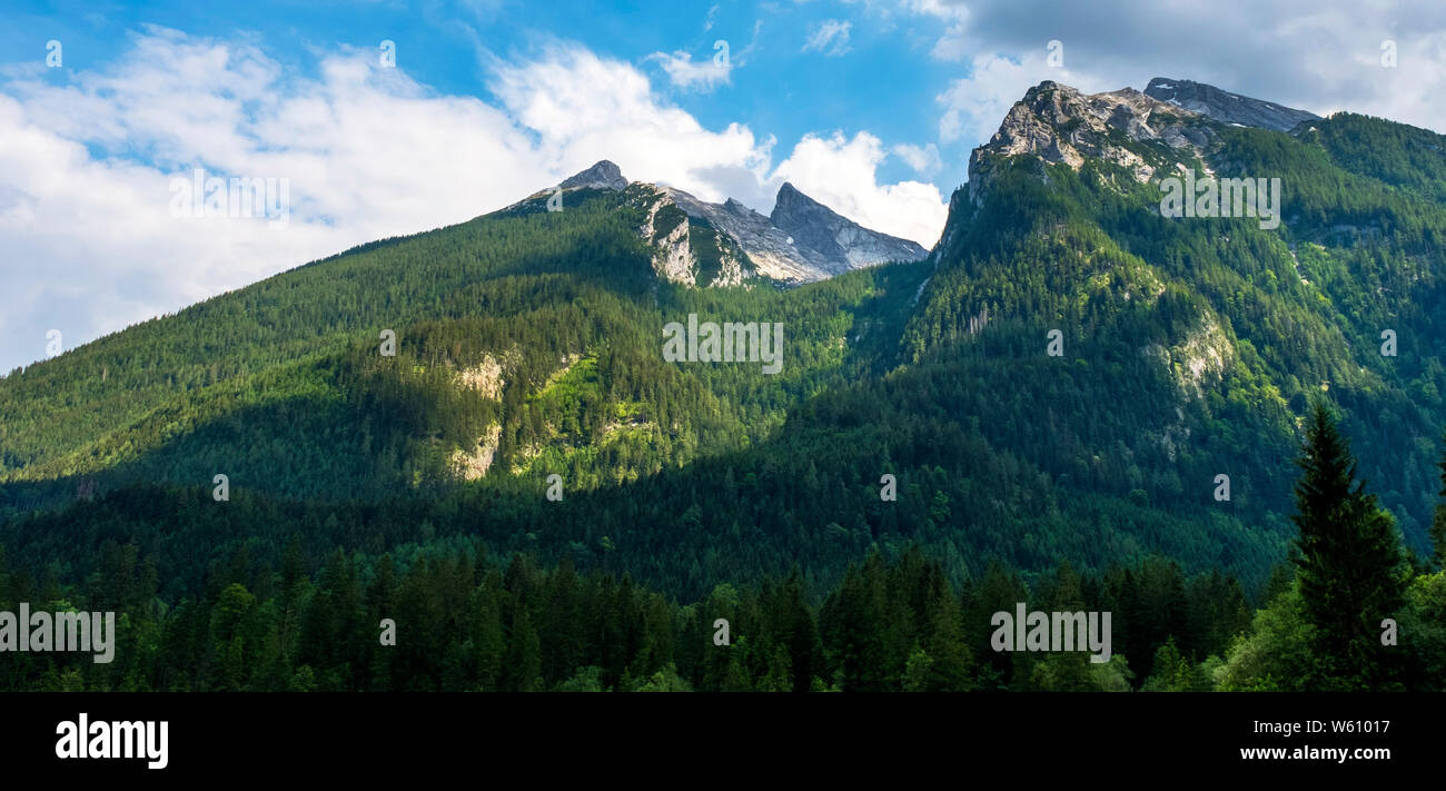 The Hochkalter viewed from HIntersee in Bavaria, Germany, Europe. Stock Photo