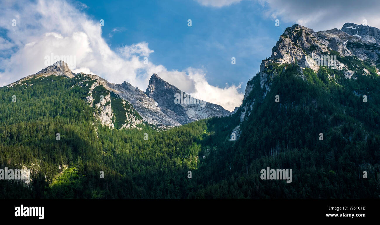 The Hochkalter viewed from HIntersee in Bavaria, Germany, Europe. Stock Photo