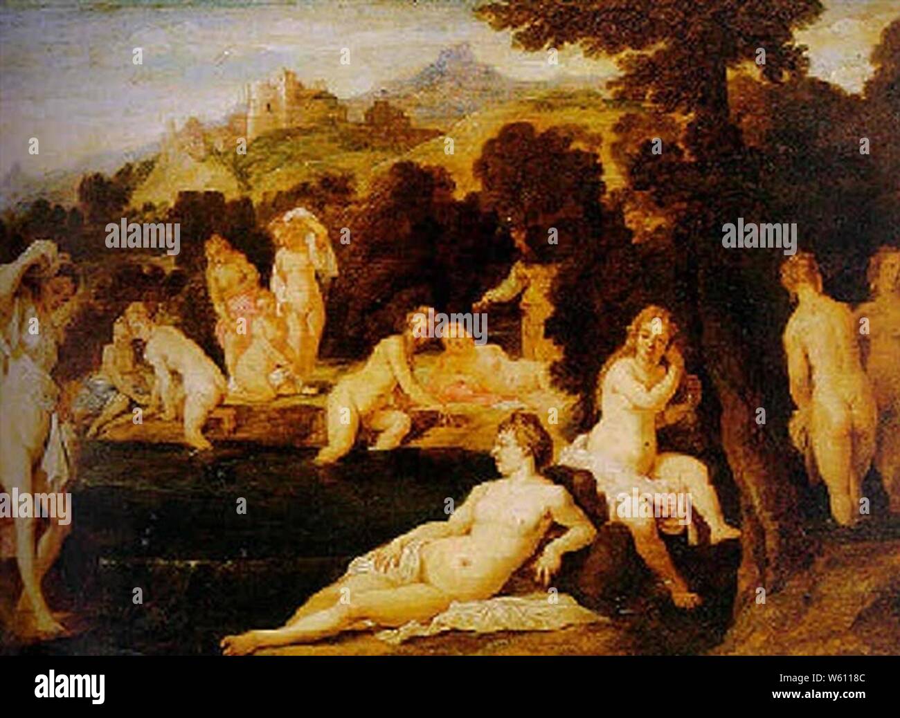 David Teniers after Palma il Vecchio - Nymphs Bathing. Stock Photo