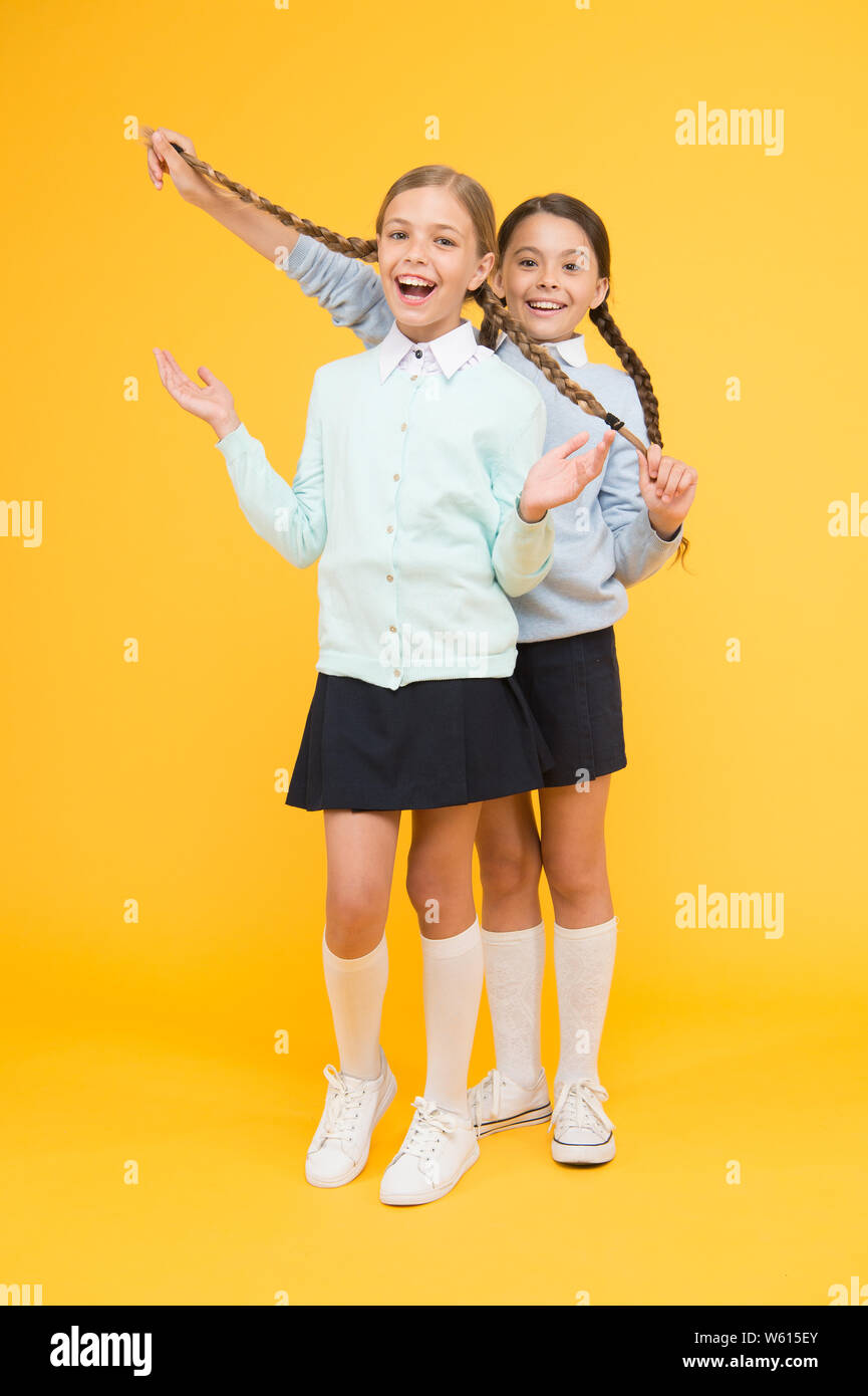 Cheerful mood concept. My dear friend. First school day. Sisterhood and