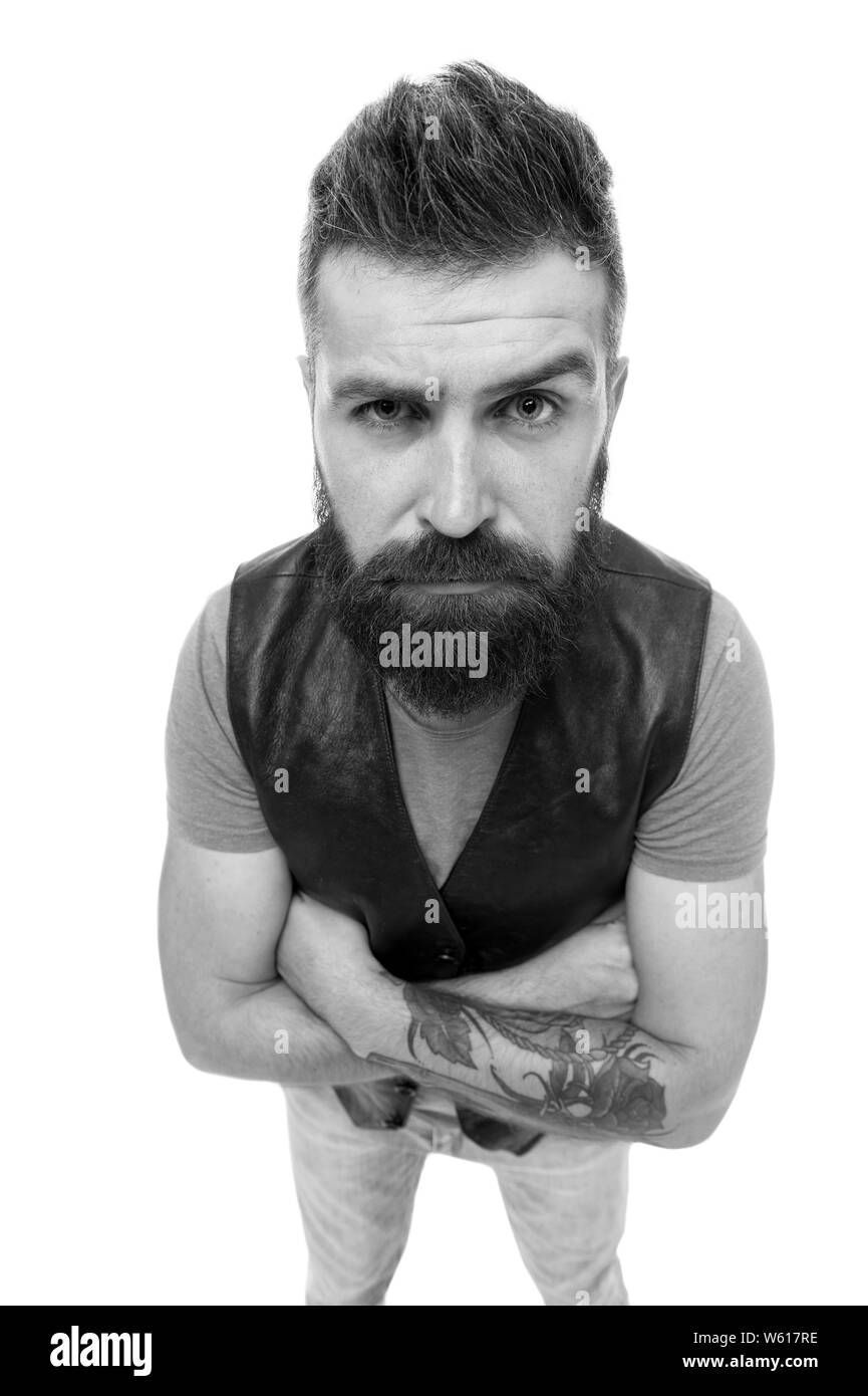 Hey you there. Hipster with mustache and long beard. Man mature bearded  muscular brutal hipster white background. Masculinity and brutality.  Lumbersexual well groomed hipster looking at camera Stock Photo - Alamy