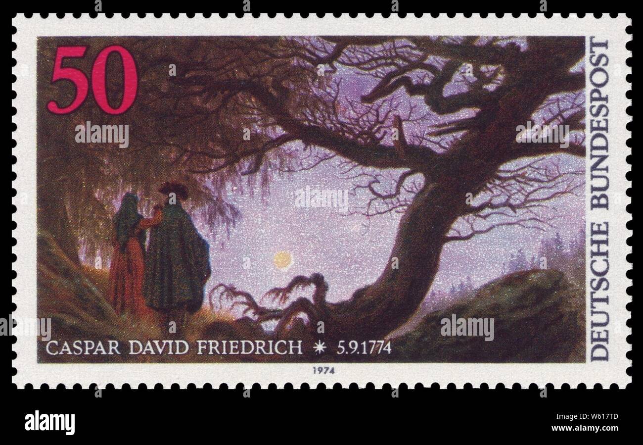 DBP 1974 815 Caspar David Friedrich, Mann und Frau den Mond betrachtend. Stock Photo