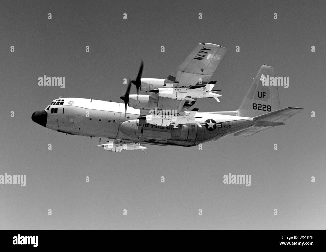 DC-130A VC-3 with BQM-34As in flight 1975. Stock Photo