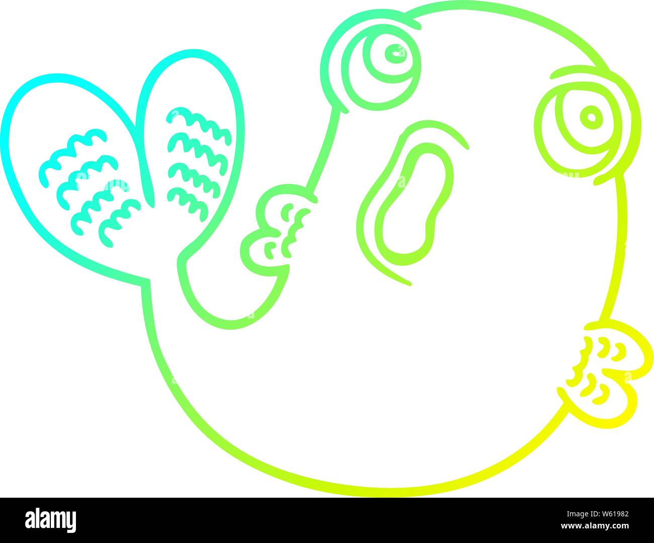 cold gradient line drawing of a cartoon fish Stock Vector