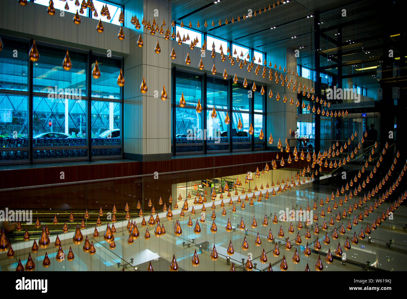 Rain is a moving sculpture at Singapore Changi Airport Stock