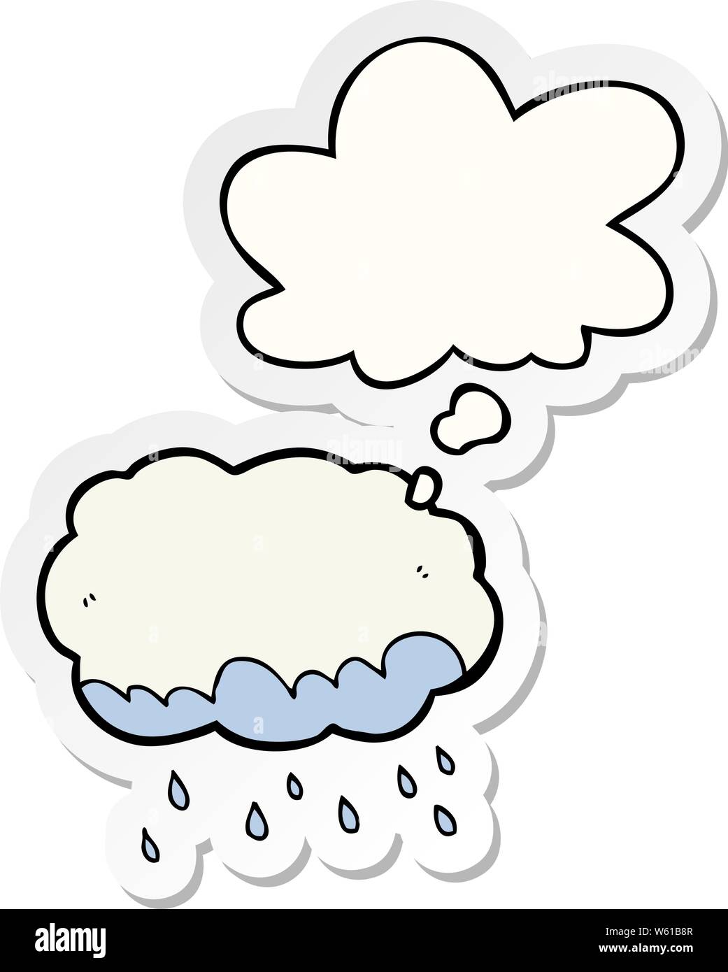 cartoon rain cloud with thought bubble as a printed sticker Stock ...