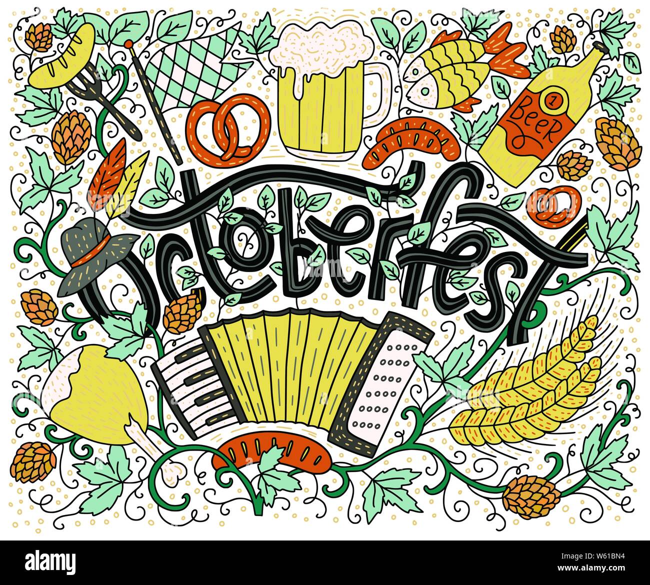 Greeting lettering postcard with raditional bavarian pattern symbols ...