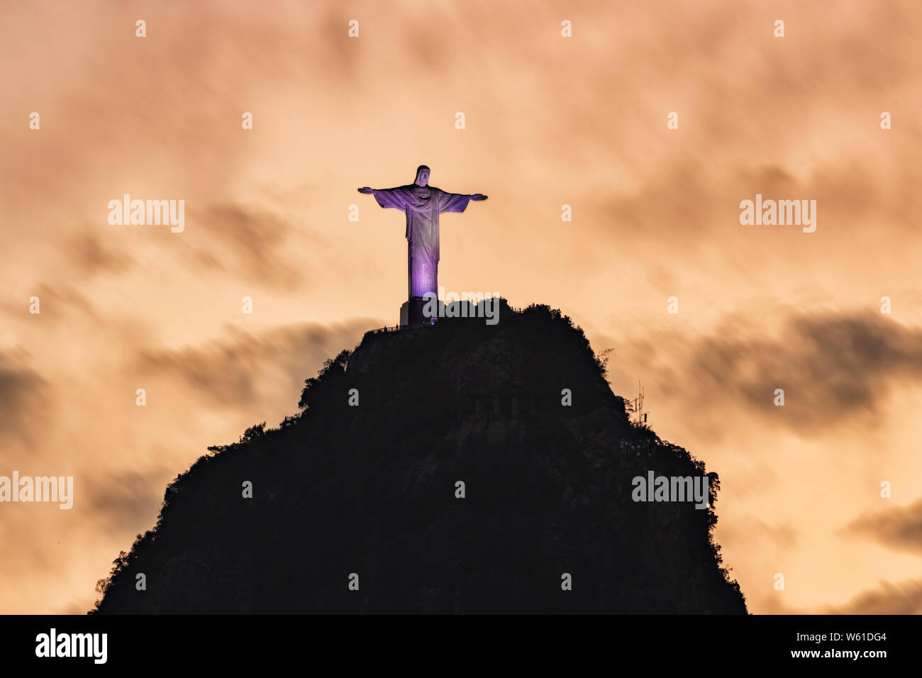 Sunset in Christ the Redeemer Rio de Janeiro Stock Photo