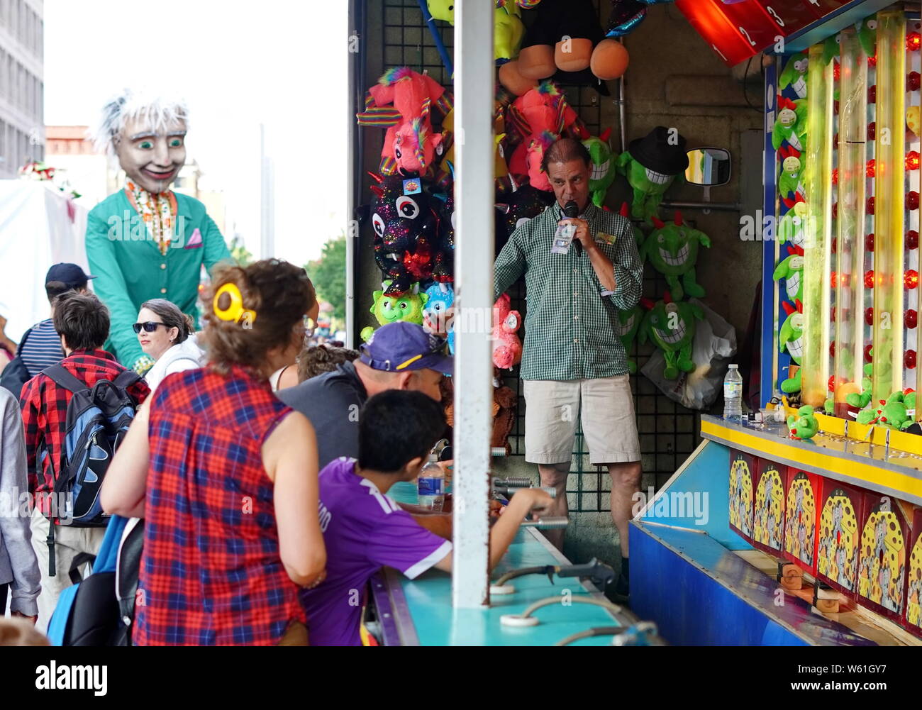 Montreal, Quebec / Canada July 24, 2019 Excited kids play a water