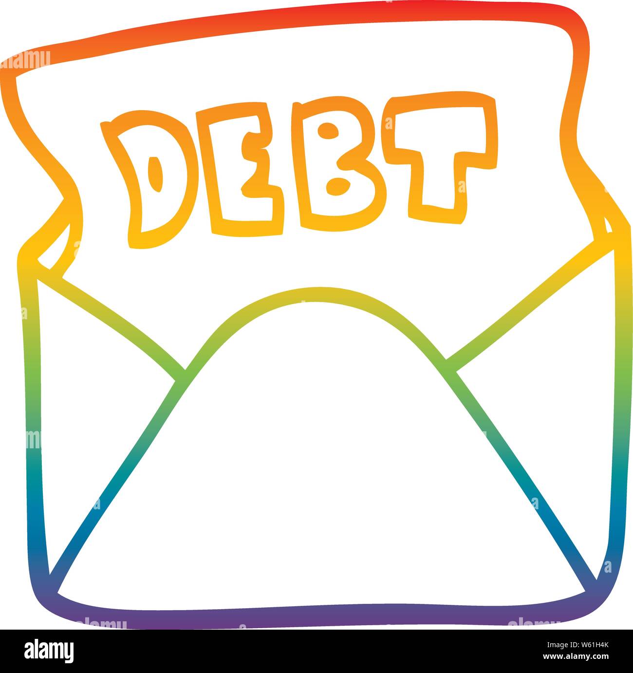 Rainbow Gradient Line Drawing Of A Cartoon Debt Letter Stock Vector Image Art Alamy