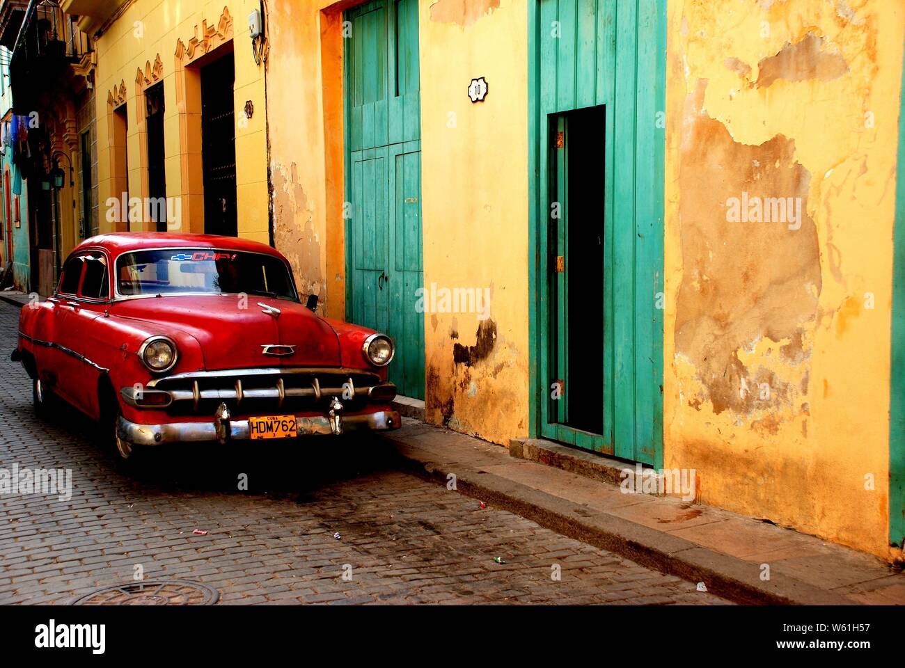 Classic Old red car in Havana, Cuba Stock Photo