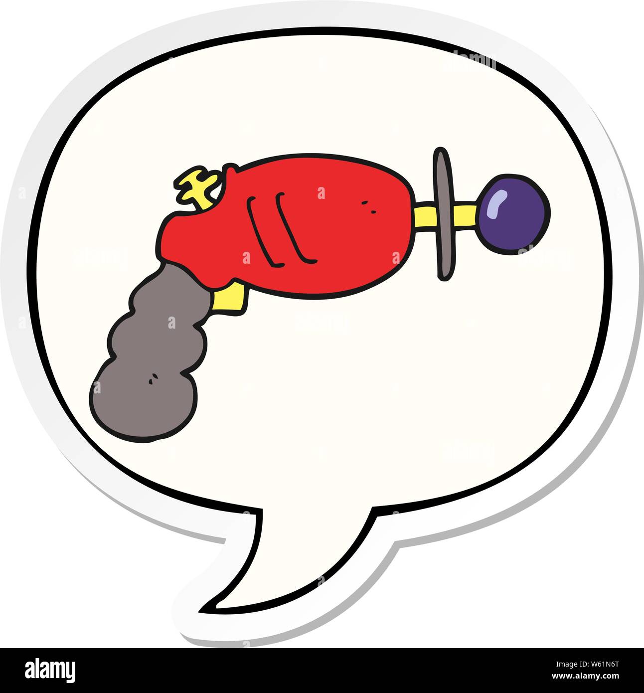 cartoon ray gun with speech bubble sticker Stock Vector