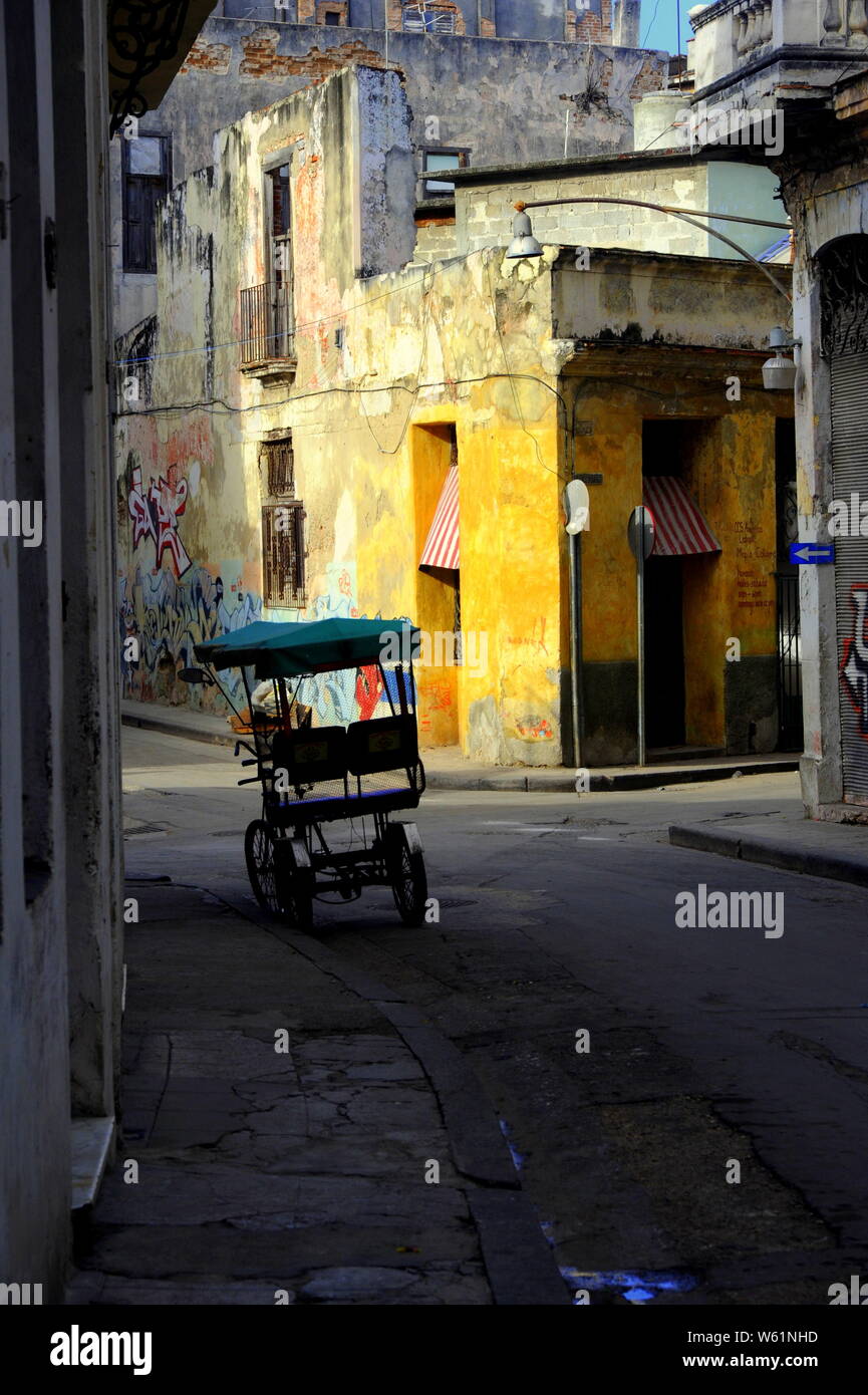 Bicycle on empty street in Havana, Cuba Stock Photo
