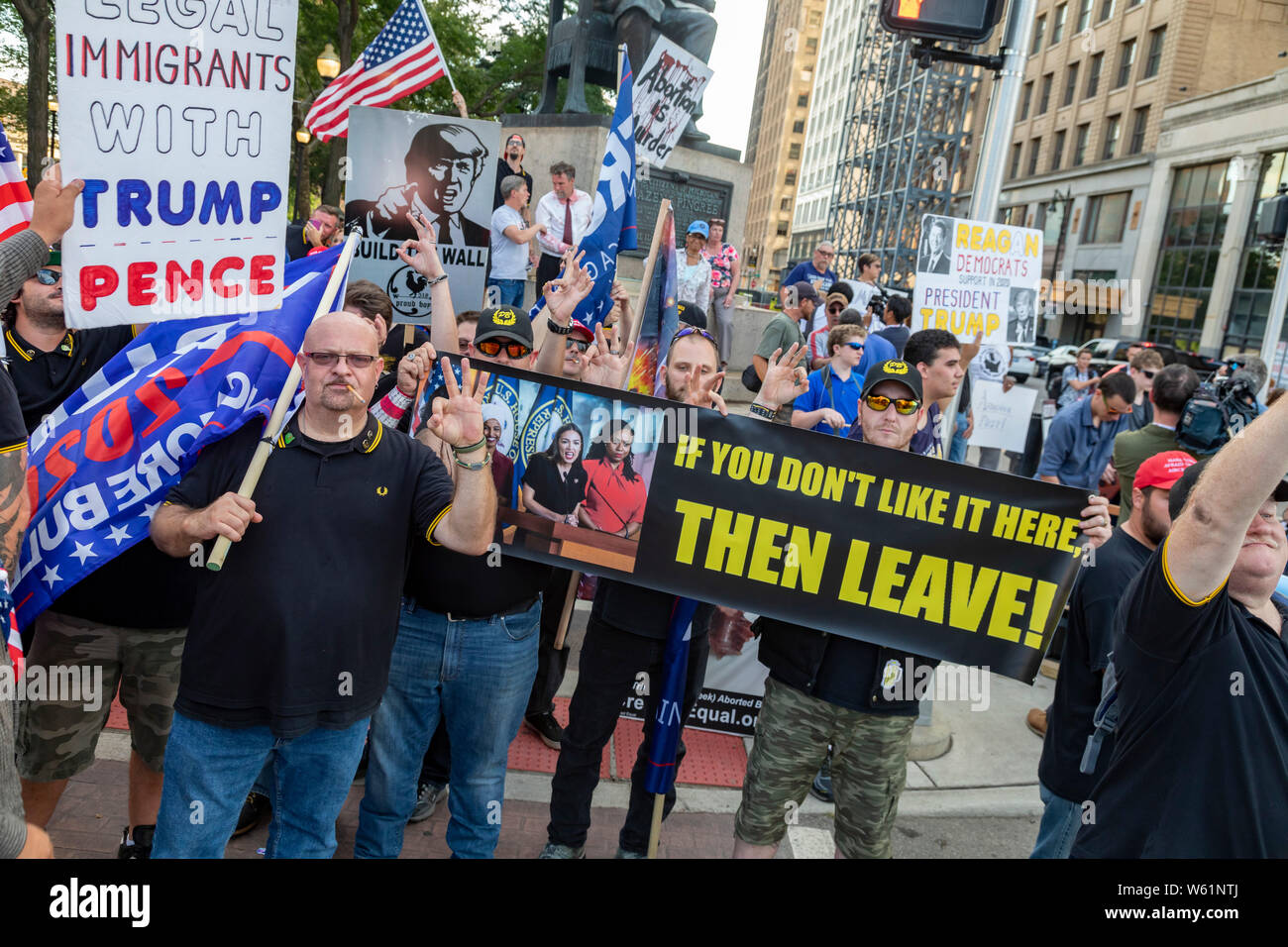 Detroit, Michigan USA - 30 July 2019 - Supporters of Donald Trump rallied outside the first night of the Democratic Presidential Debate. Stock Photo