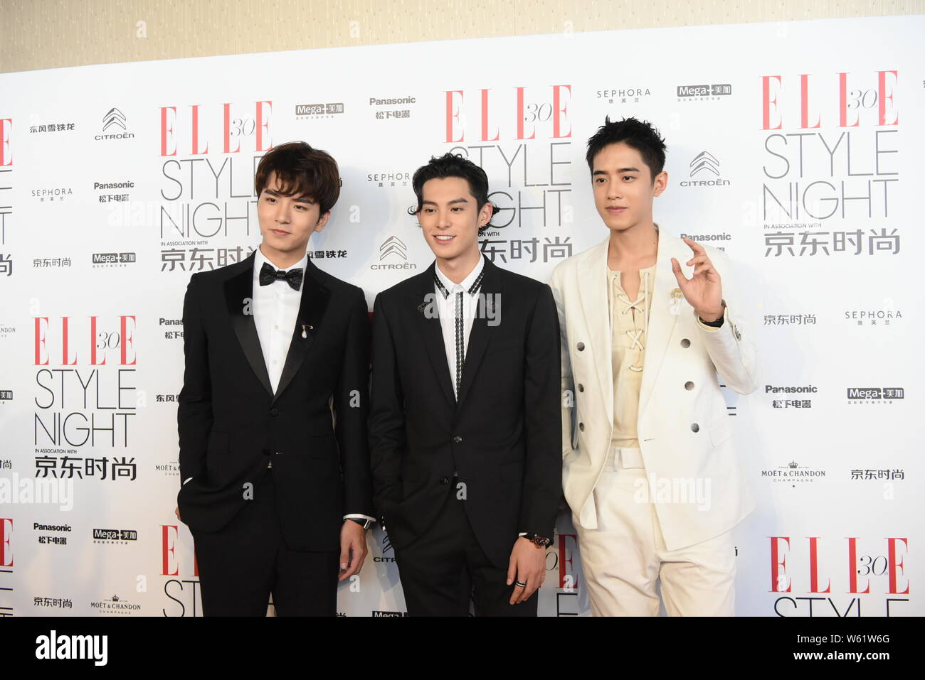 From left) Chinese actors Caesar Wu Xize, Dylan Wang Hedi and Connor Leong  or Liang Jingkang of the new lineup of Chinese boy group F4 arrive on the  Stock Photo - Alamy