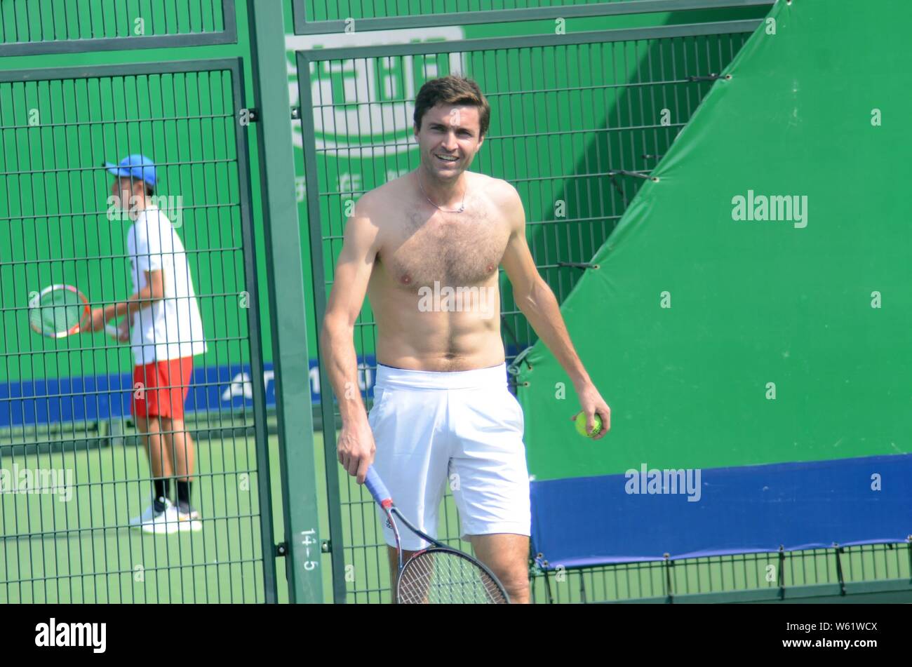 French tennis player Gilles Simon takes part in a training session in