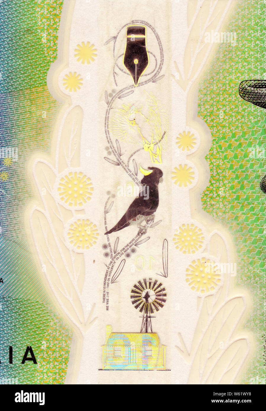 The security window from the Australian 10 dollar note featuring elements of Banjo Paterson's poem, The Man from Snowy River Stock Photo