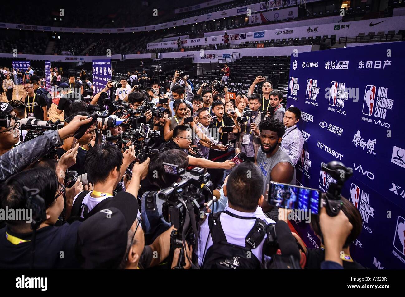 Joel Embiid of Philadelphia 76ers receives an interview after a training  session in preparation for the Shenzhen match of the NBA China Games in  Shenz Stock Photo - Alamy