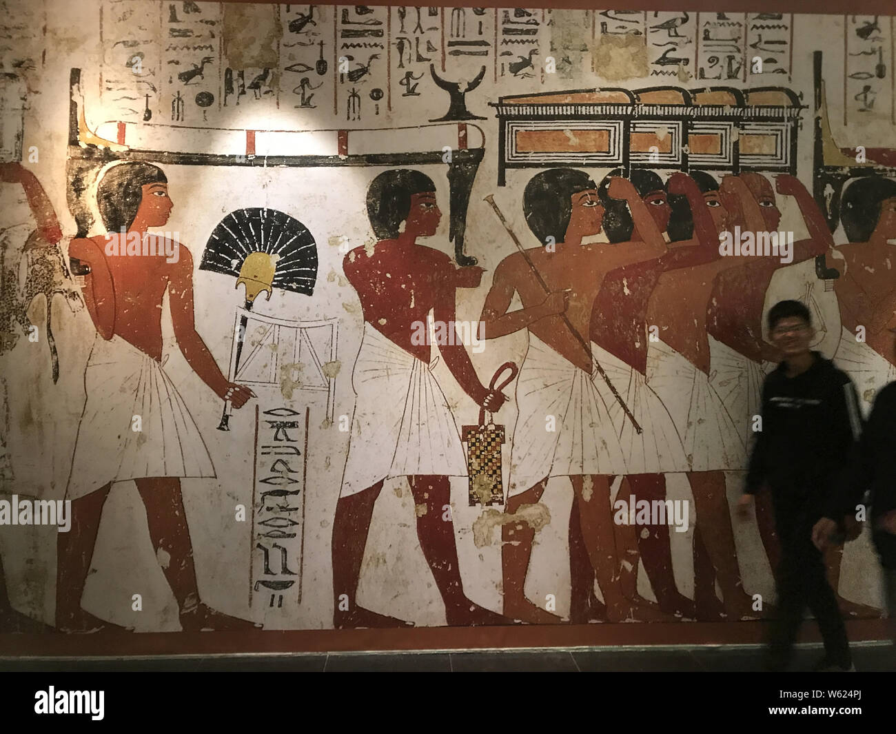 A mural from ancient Egypt is on display during an exhibition at the ...