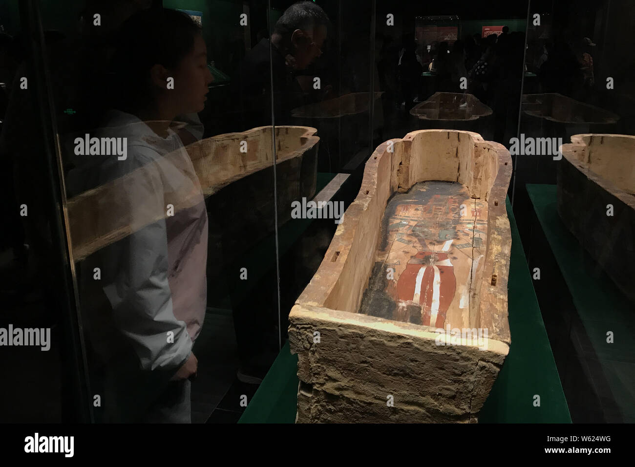 A sarcophagus from ancient Egypt is on display during an exhibition at ...