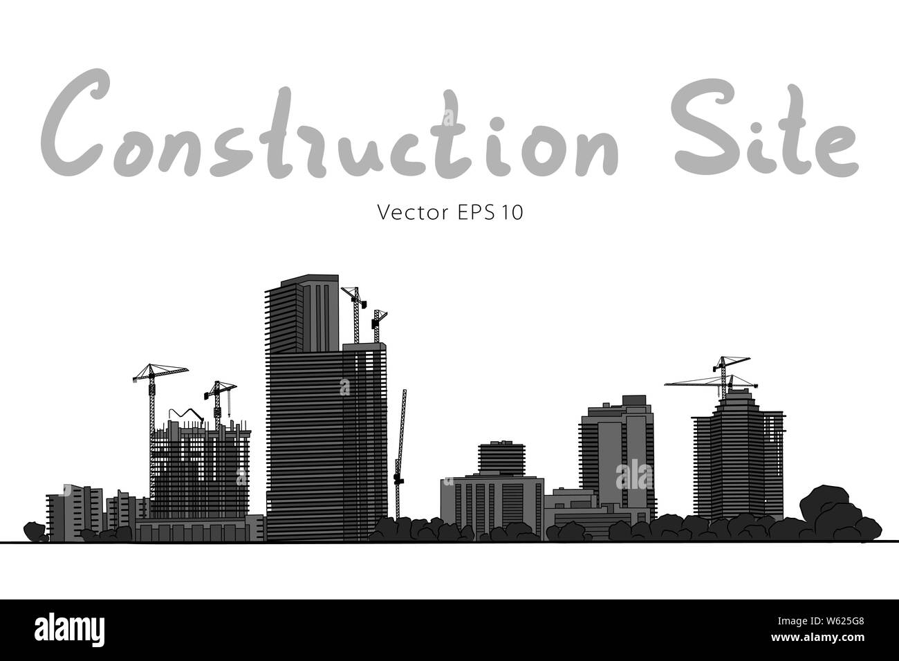Building Construction and Tower Cranes. City. Vector draw Stock Vector