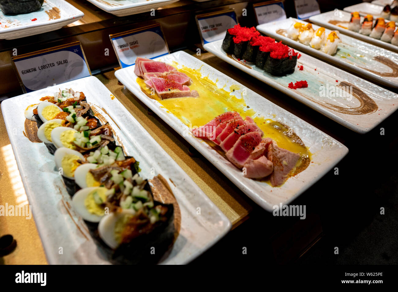 Delicious asian japanese style starter cold snacks sushi buffet table Stock Photo Alamy
