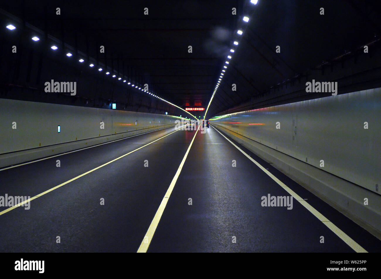 Interior view of an undersea tunnel of world's longest crosssea bridge