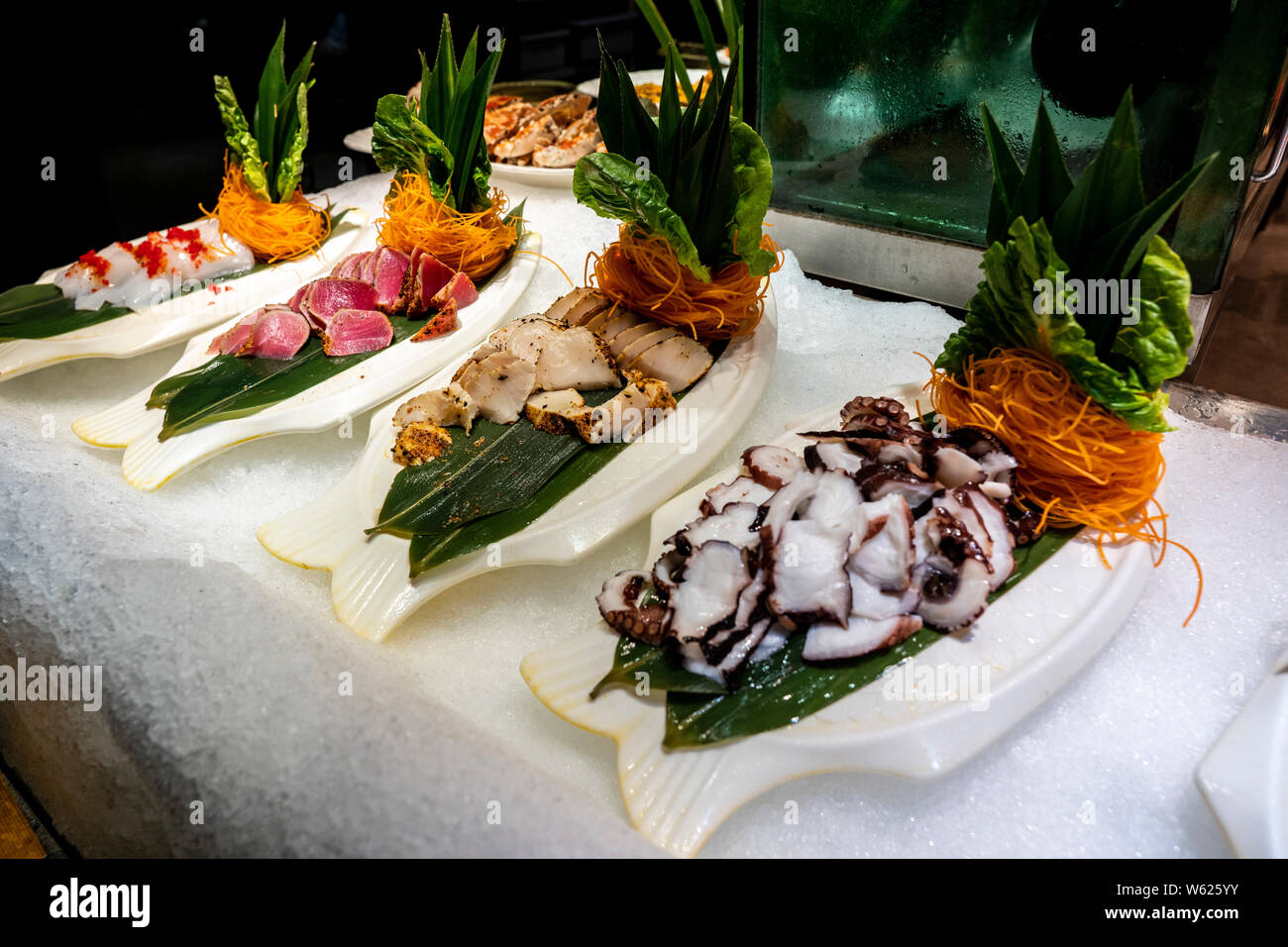 Delicious asian japanese style starter cold snacks sushi buffet table Stock Photo Alamy