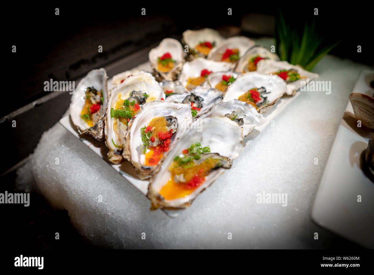 Delicious asian japanese style starter cold snacks sushi buffet table