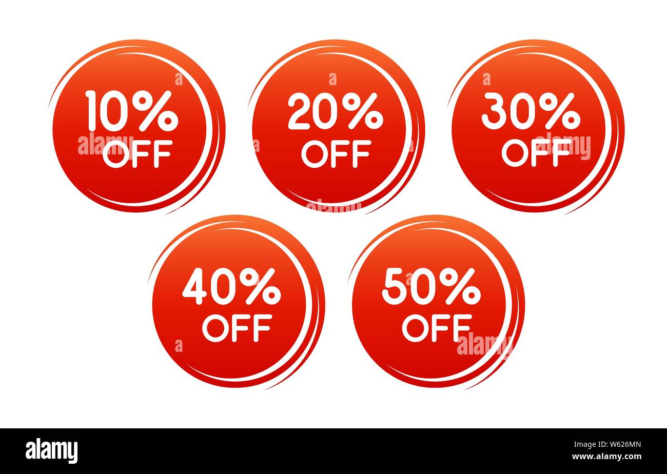 Vector round discount label for sales with different percents. Set of