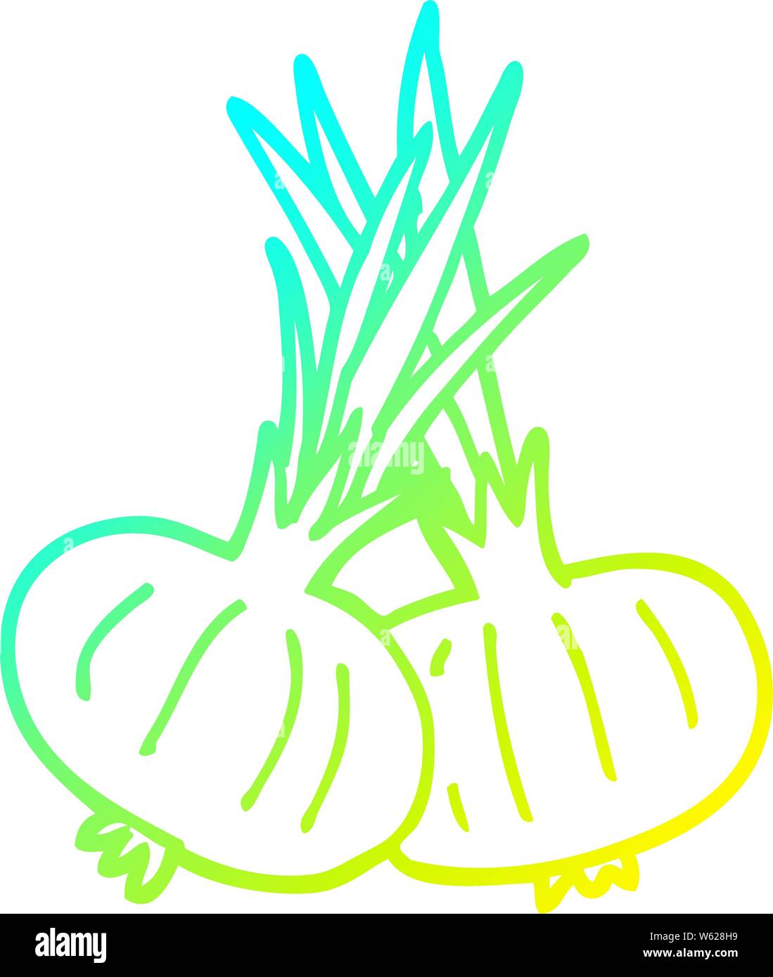 cold gradient line drawing of a cartoon onion Stock Vector