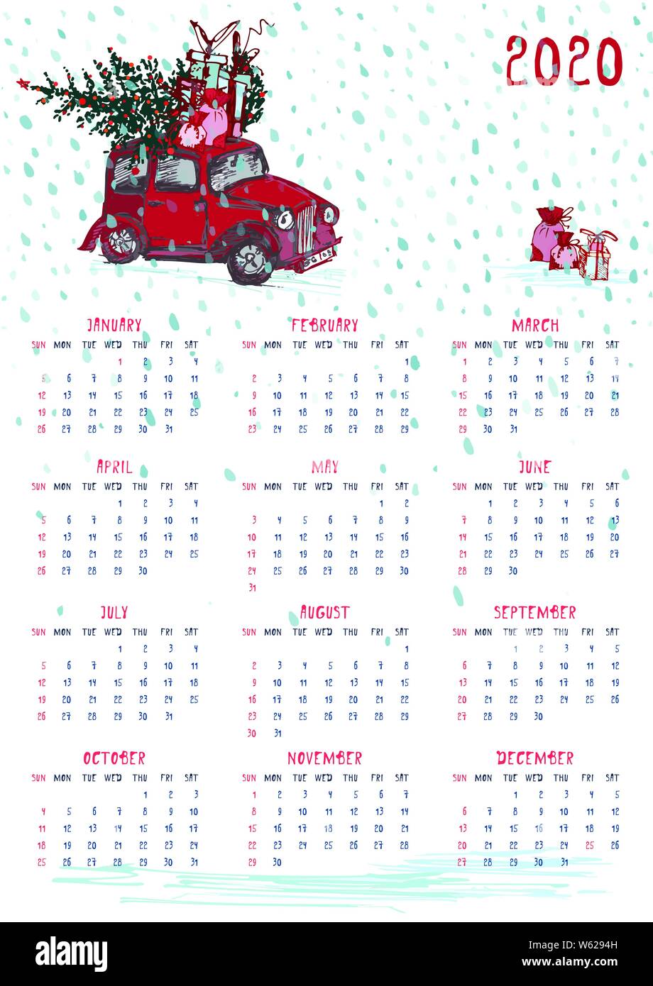 2020 Calendar Planner Whith Red Christmas Truck New Year