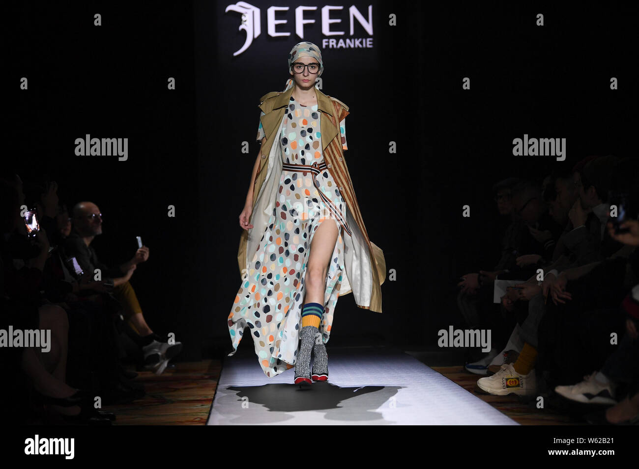 A model displays a new creation at the fashion show of JEFEN during the ...