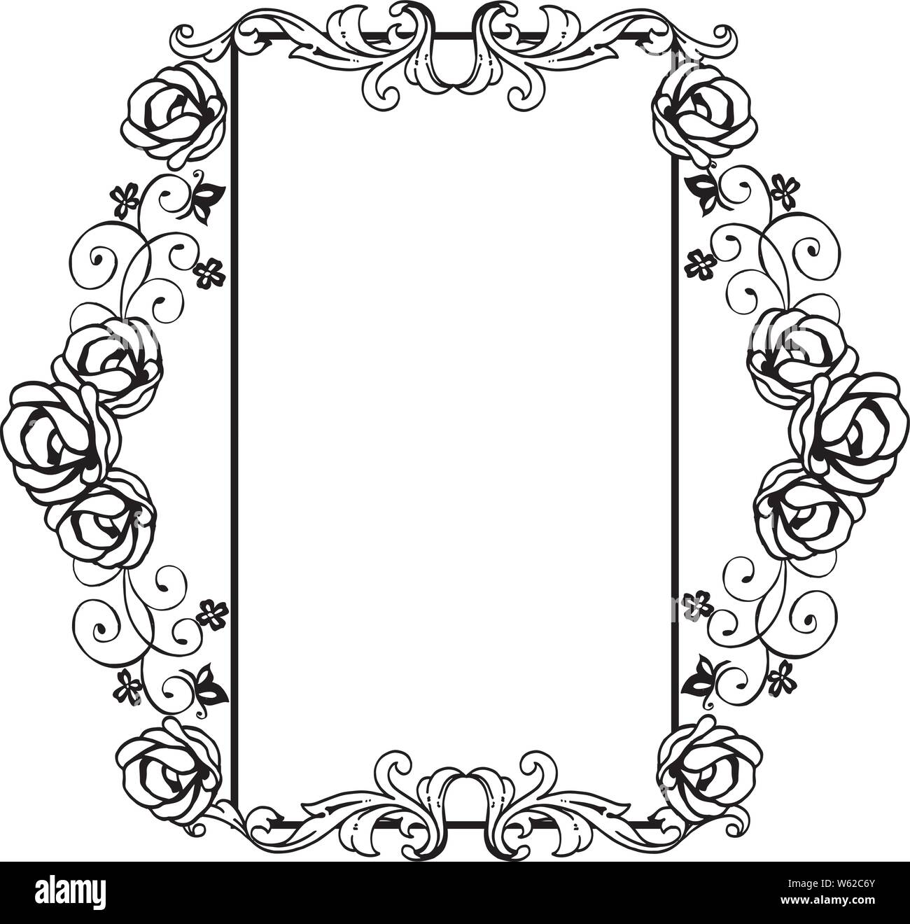 Design greeting card with beauty of black and white flower frame ...