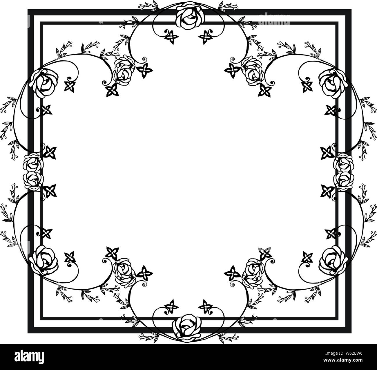Beautiful black and white flower frame, for design greeting card ...