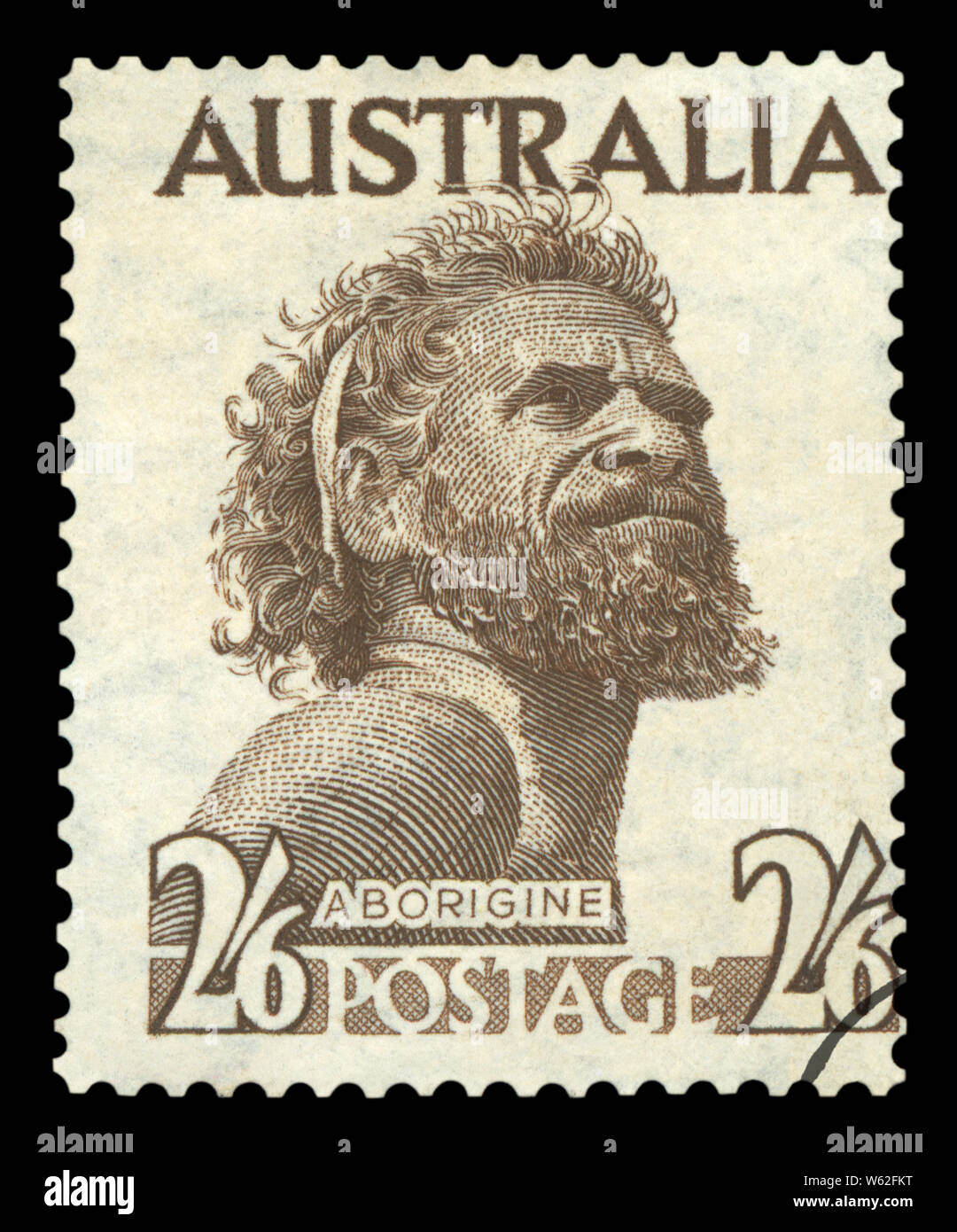 AUSTRALIA - CIRCA 1952: A postage stamp printed in the Australia showing an Aborigine Man named One Pound Jimmy, circa 1952. Stock Photo