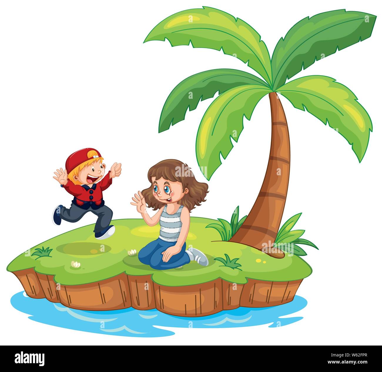 Boy and girl isolated on island illustration Stock Vector
