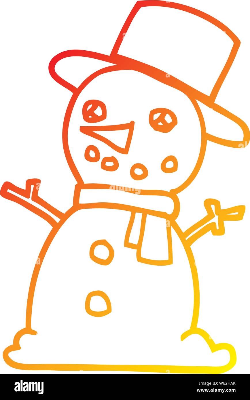 warm gradient line drawing of a cartoon snowman Stock Vector